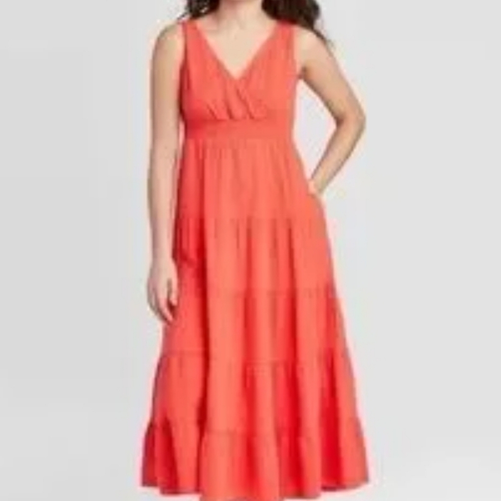 Universal Thread Women's Coral Red Maxi Dress - Picture 1 of 7